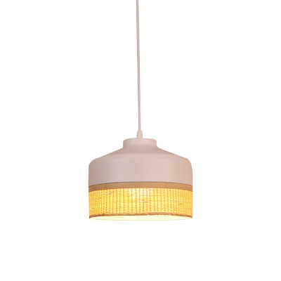 Spliced Jug Bamboo Ceiling Pendant Modern 1 Head Wood and White Hanging Lamp over Table