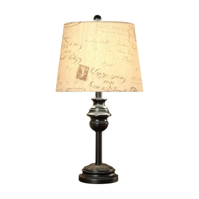 Taper Script Printing Fabric Table Lamp Rural 1 Bulb Living Room Night Light in Black
