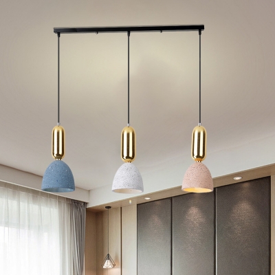 Terrazzo Dome Cluster Pendant Light Modern Nordic 3 Lights Hanging Lamp Kit in White-Pink-Blue with Gold Capsule Top