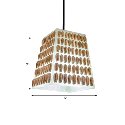 Trapezoid Restaurant Pendant Lighting Vintage Resin 1 Bulb Brown Ceiling Lamp with Conch Deco