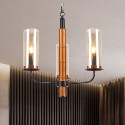 Vintage Tube Chandelier Lamp 3/5/6-Light Smoke Grey Glass Hanging Pendant Light in Gold for Bedroom