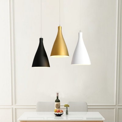 White-Black-Gold Cone Cluster Pendant Light Modernist 3 Lights Metallic Hanging Ceiling Lamp with Round/Linear Canopy