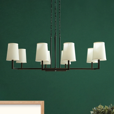 White Cylinder Hanging Light Kit Antiqued Fabric 6 Bulbs Living Room Chandelier Lamp