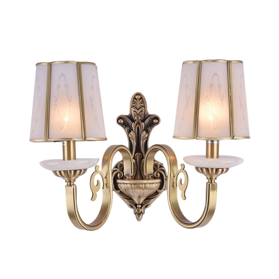 1/2-Head Tapered Wall Lighting Ideas Traditional Brass Frosted Glass Wall Lamp with Quatrefoil Pattern