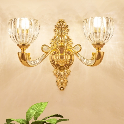 1/2-Light Wall Sconce Lighting Modernist Domed Crystal Block Wall Mount Lamp Fixture in Gold