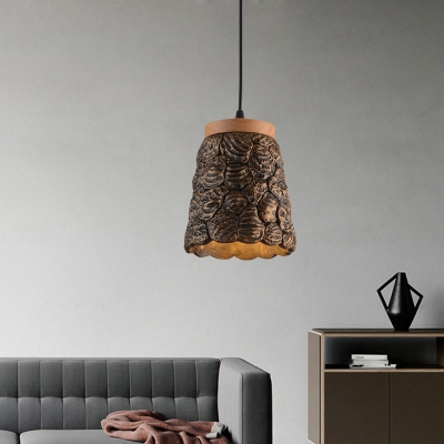 1 Head Cup Hanging Light Kit Antiqued Dark Grey/Light Grey/Bronze and Wood Cement Pendant Lamp with Lumpy Design