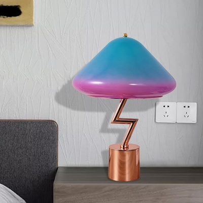 1 Light Bedroom Table Light Cartoon Rose Gold Night Lamp with Mushroom Colorful Glass Shade