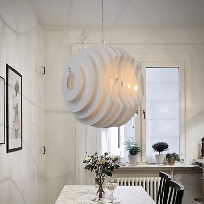 1 Light Dining Room Pendant Lighting Modernist White Hanging Ceiling Lamp with Honeycomb Shape Metal Shade