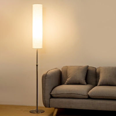 1-Light Living Room Floor Stand Lamp Minimalist White Floor Reading Lamp with Cylinder Fabric Shade
