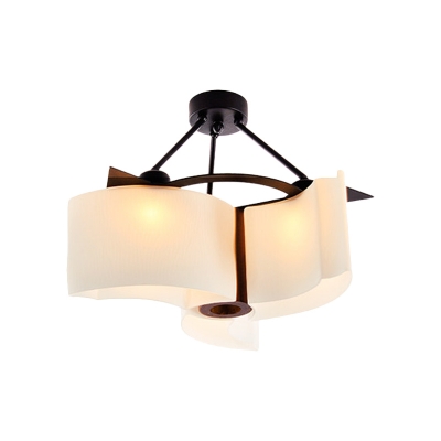 3 Bulbs Semi Flush Light Fixture Vintage Bedroom Ceiling Lighting with Twisted White Glass Shade