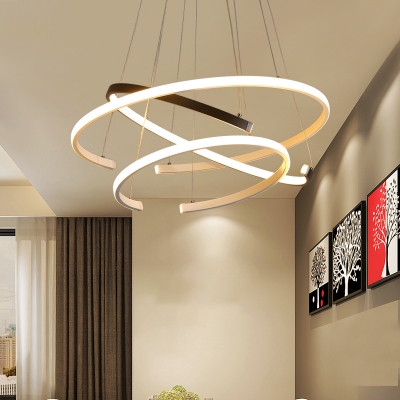 3 Tiers C-Shape Hanging Chandelier Minimalist Acrylic Black and White LED Ceiling Pendant Light for Dining Room