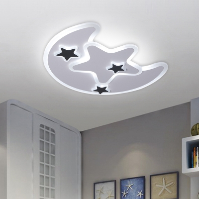 Acrylic Moon and Star Ceiling Lamp Contemporary LED White Flush Mount Lighting Fixture in Warm/White Light