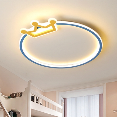 Acrylic Ring Ceiling Light Fixture Modernist Blue Led Flushmount With Crown Diamond Design For Bedroom Beautifulhalo Com