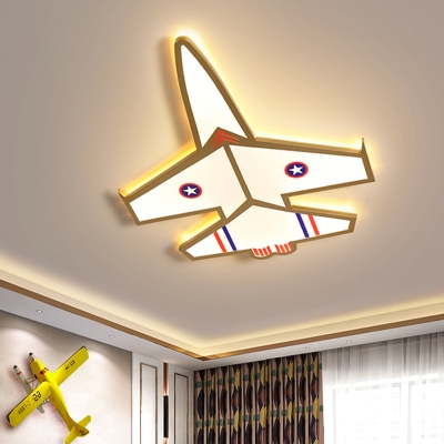 Aircraft Flush Lighting Cartoon Acrylic LED Gold Flush Mounted Lamp in White/Warm Light for Kids Room