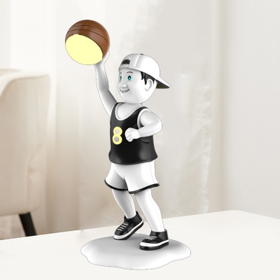 Basketball Players Night Table Light Cartoon Plastic LED Bedside Reading Book Lamp in Black/Yellow/Blue