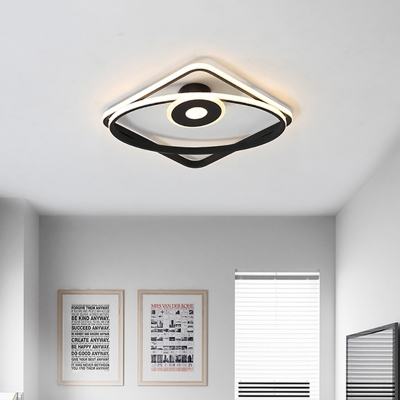 Bedroom Flush Mount Ceiling Lamp Modern Black/White Flush Light Fixture with Geometric Frame Acrylic Shade in Warm/White Light
