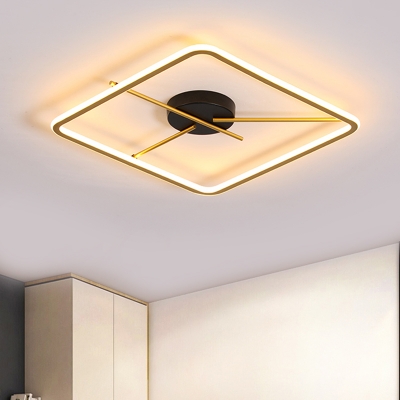 Black and Gold Squared Ring Flush Mount Simple LED Acrylic Flush Lighting in Warm/White Light