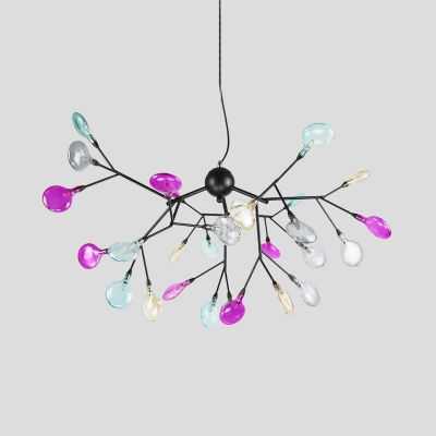 Black Branching Ceiling Lamp Contemporary 27/36-Bulb Cognac Glass Pendant Chandelier for Living Room