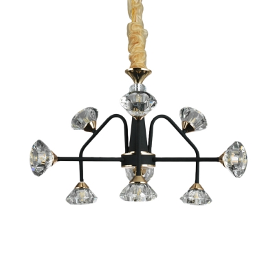 Black Finish 9 Lights Chandelier Light Modernist Crystal Diamond LED Hanging Lamp