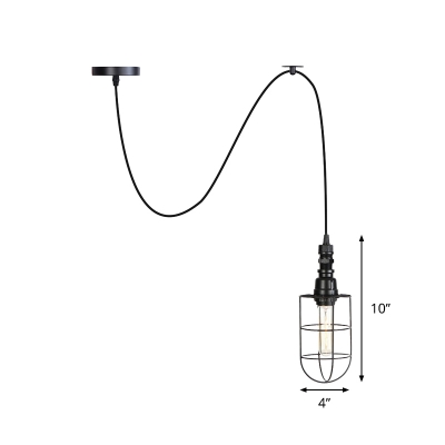 Black Finish Wire Cage Pendant Light Industrial Iron 1-Light Bar Hanging Ceiling Lamp with Adjustable Cord