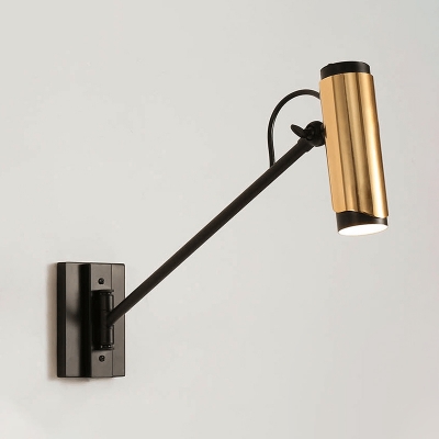 Black-Gold Tube Adjustable Wall Lamp Minimalist Iron 1 Bulb Bedside Wall Mounted Light Fixture