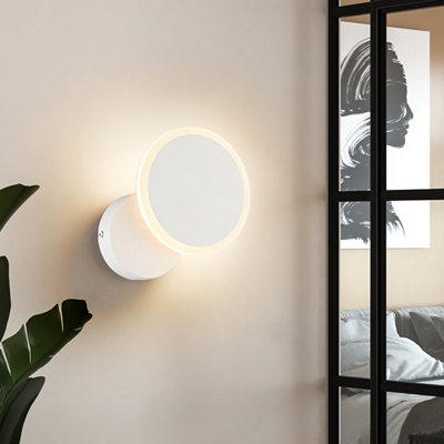 Black/White Circular Sconce Light Fixture Contemporary Acrylic LED Wall Mount Lamp for Bedroom in Warm/White Light