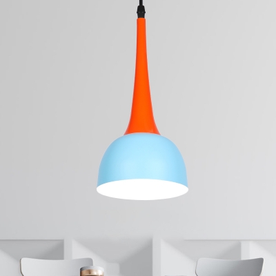 Blue-Orange Bowl Pendant Ceiling Light Nordic Iron 1 Bulb Restaurant Hanging Lamp Kit
