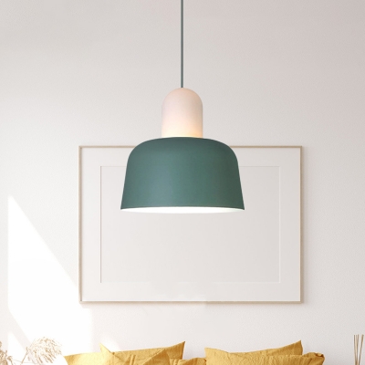 Bowl Restaurant Pendant Light Aluminum Single Macaron Style Hanging Lamp Kit in Green with Milk Glass Top, 10