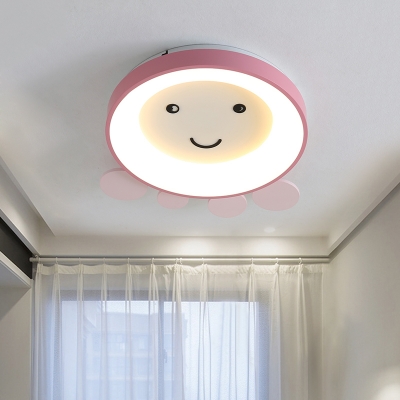 Cartoon Octopus Flush Mount Lighting Acrylic LED Bedroom Flush Lamp Fixture in Pink/Blue