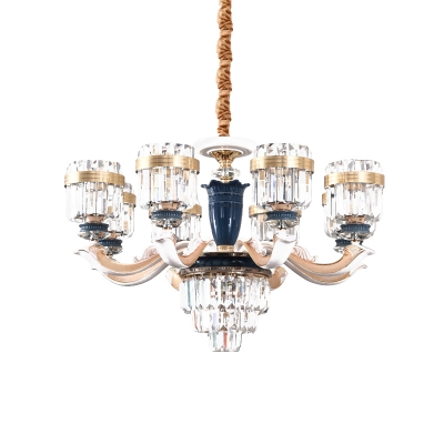 Clear Crystal Block Cylinder Chandelier Traditional 6/8-Head Dining Room Hanging Ceiling Light