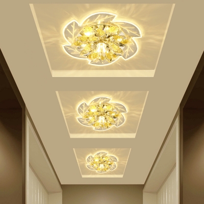 Clear Crystal Leaf Ceiling Lamp Modernism LED Hallway Flush Mount Recessed Lighting