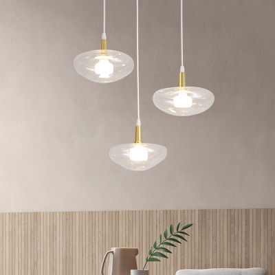 Clear Glass Oval Cluster Pendant Modern 3-Head Ceiling Suspension Light in White with Linear/Round Canopy