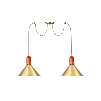 Conic Restaurant Swag Multi-Pendant Industrial Metallic 2/3/4 Lights Gold Finish Hanging Ceiling Lamp