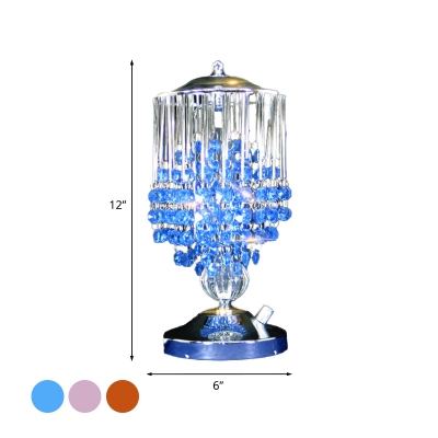 Contemporary Tassel Night Table Light 1-Light Crystal Ball Nightstand Lamp in Pink/Yellow/Blue