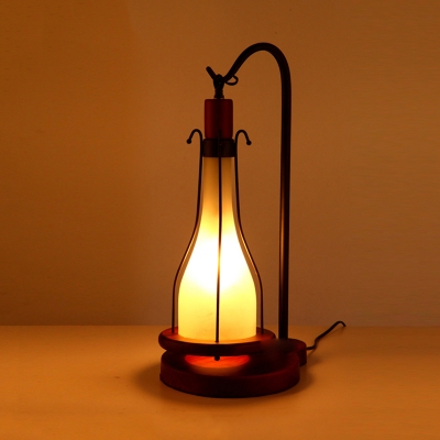Copper Bottle Shade Desk Lamp Industrial Style Yellow Glass 1-Light Bedroom Table Light with Wood Base