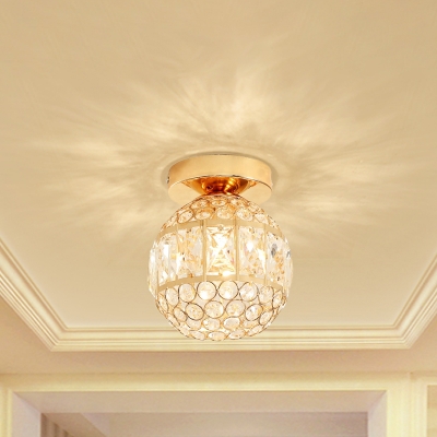 Crystal Gold Flush Mount Light Cylinder/Globe LED Modern Flush Ceiling Lamp Fixture for Hall