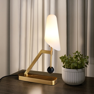 Designer Tapered Milk Glass Night Lamp Single-Bulb Table Light with Brass Stand