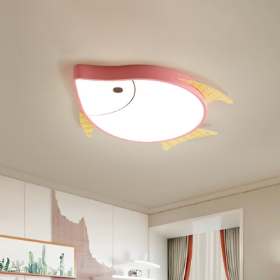 Fish-Shape Flush Ceiling Lighting Cartoon Acrylic LED Bedroom Flush Lamp Fixture in White/Pink/Blue