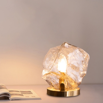 Gem Shaped Living Room Table Light Cognac/Clear Glass 1-Light Modern Night Lamp in Gold