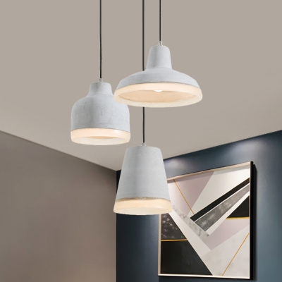 Geometric Cement Multi Light Chandelier Industrial 3 Lights Bar-Island Hanging Lamp in Grey with Round/Linear Canopy
