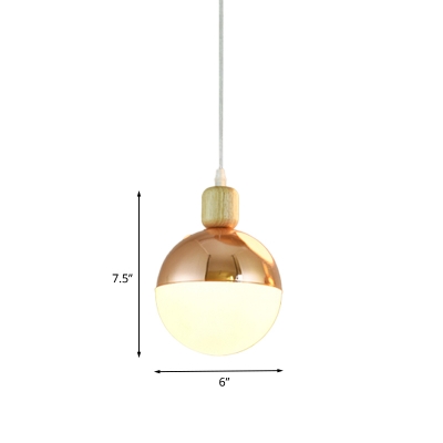 Globe Opal Glass Pendant Light Fixture Modern 1 Head Gold Finish Hanging Ceiling Lamp