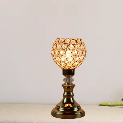 Gold 1 Bulb Night Light Traditional Beveled Crystal Sphere Nightstand Lamp for Bedroom