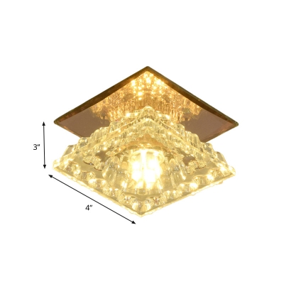 Gold LED Flush Mount Modern Crystal Block Square Flush Ceiling Light in Warm/White/3 Color Light