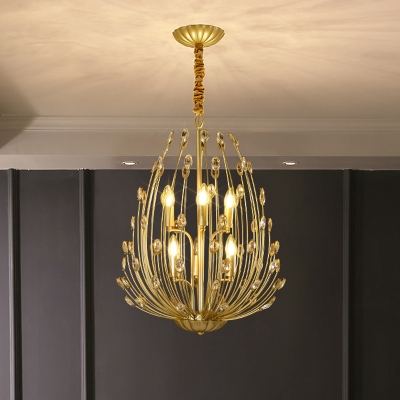 Gold Lotus-Like Chandelier Modernist K9 Crystal 6 Lights Dining Hall Ceiling Pendant Lamp
