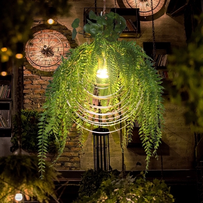 Gold Multi Ring Pendant Lighting Farm Style 1-Light Restaurant Hanging Light Fixture with Artificial Plant