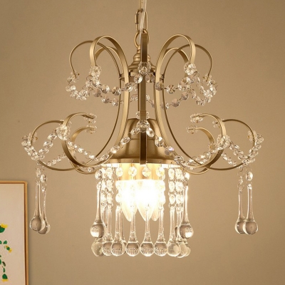 Gold Swirling Chandelier Victorian Iron 3-Light Dining Room Hanging Lamp with Draping Crystal Drops