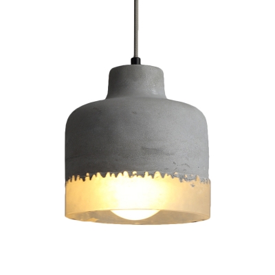Grey Altar Shape Ceiling Light Vintage Cement 1-Head Coffee House Hanging Pendant Lamp