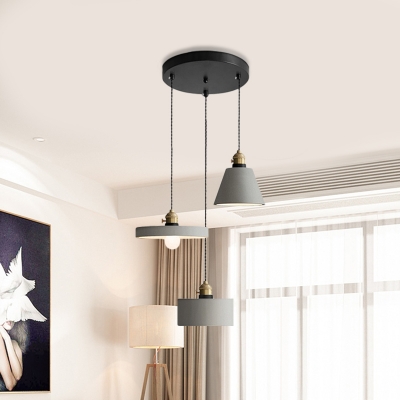 Grey Geometric Multiple Hanging Light Vintage Cement 3 Heads Bar Ceiling Pendant Lamp