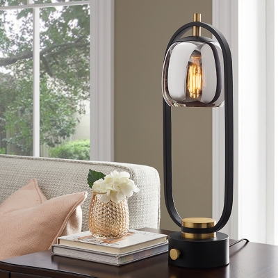 Iron Oval Ring Table Light Designer 1 Head Black Finish Reading Book Lamp with Jar Smoke Gray Mirror Glass Shade