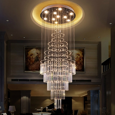 Layered Tapered Lobby Ceiling Light Contemporary Crystal 4-Head Chrome Flushmount Lighting